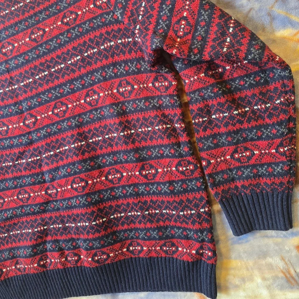 Vintage Style Croft&Barrow Red Geometric Striped Heavyweight Knit Sweater sz 2XL